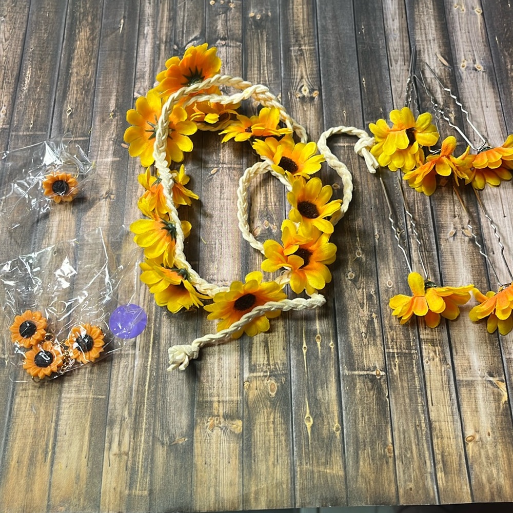Sunflower Hair Accessories Hippie Headband 7Pc Sunflower Accessories